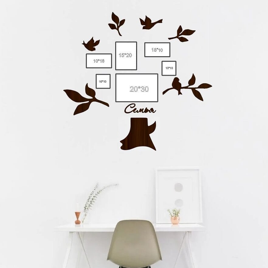 Intra απο ξύλο plywood 3mm-4mm πάχος – Κορνίζα οικογενειακού δέντρου με ξύλο πουλιά και κλαδιά 20x20 cm INTRAVECTRY-MY560516