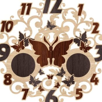 Intra απο ξύλο plywood 3mm-4mm πάχος – ξύλο ρολόι τοίχου Floral Butterfly 50x60 cm INTRAVECTRY-MY560924 - Image 1