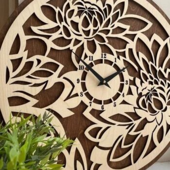 Intra απο ξύλο plywood 3mm-4mm πάχος – ξύλο ρολόι τοίχου με σχέδιο λουλουδιών διπλού στρώματος 40x40 cm INTRAVECTRY-MY560935 - Image 1