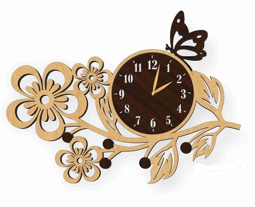 Intra απο ξύλο plywood 3mm-4mm πάχος – Ρολόι τοίχου λουλουδάτο με ξύλο πεταλούδας 50x60 cm INTRAVECTRY-MY554377