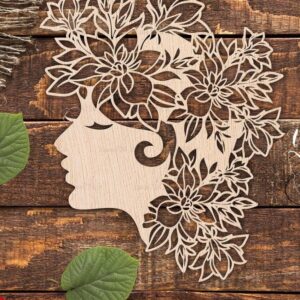 Intra απο ξύλο plywood 3mm-4mm πάχος – ξύλο τέχνης τοίχου για κορίτσι με λουλουδάτα μαλλιά 25x30 cm INTRAVECTRY-MY560815