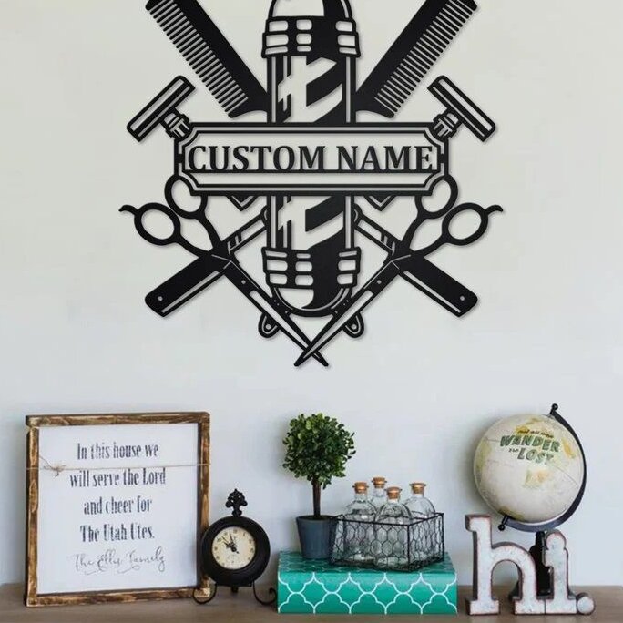 Intra απο ξύλο plywood 3mm-4mm πάχος – Προσαρμοσμένο ξύλο Βινυλίου Ρολογιού Barber Shop 50x60 cm INTRAVECTRY-MY560960