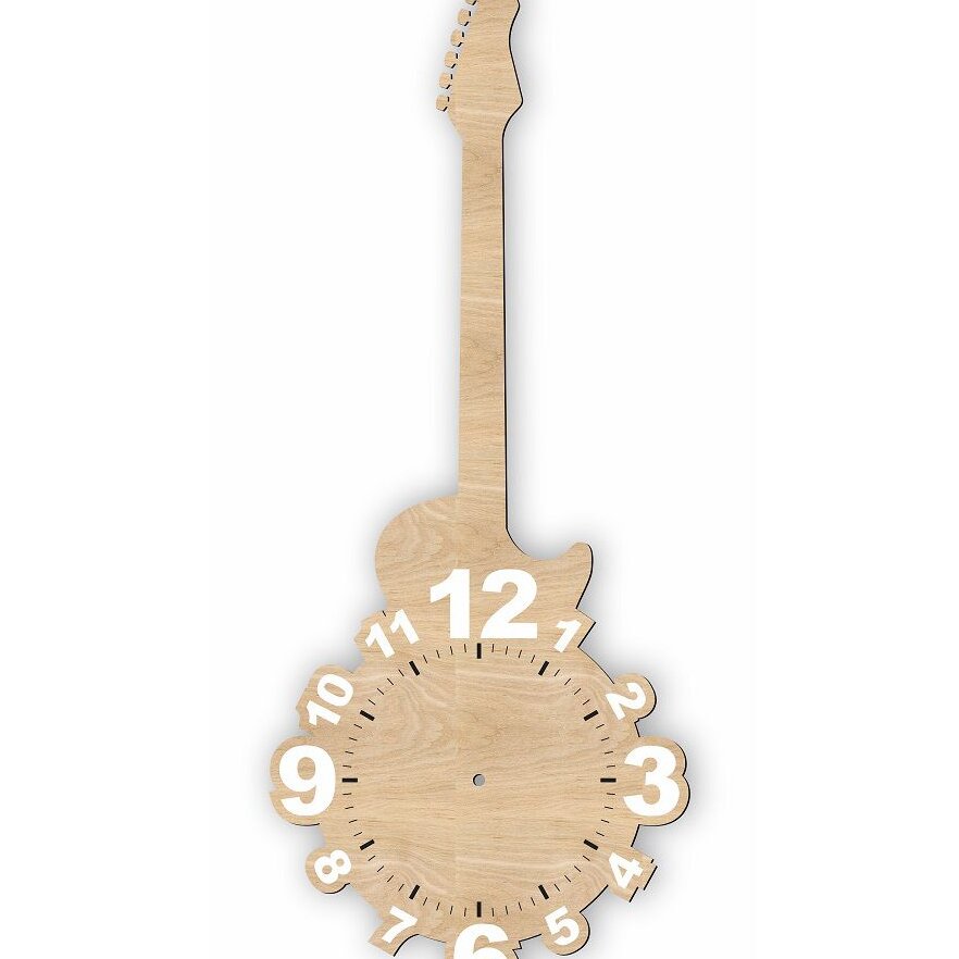 Intra απο ξύλο plywood 3mm-4mm πάχος – ξύλο ρολογιού τοίχου σε σχήμα κιθάρας 25x30 cm INTRAVECTRY-MY560971