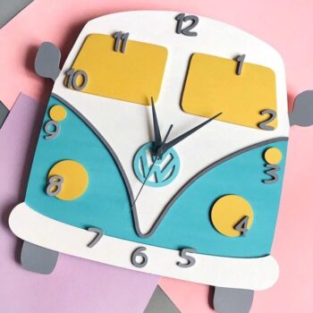 Intra απο ξύλο plywood 3mm-4mm πάχος – ξύλο VW Camper Van Ρολόι τοίχου για παιδικό δωμάτιο 40x45 cm INTRAVECTRY-MY554563 - Image 1