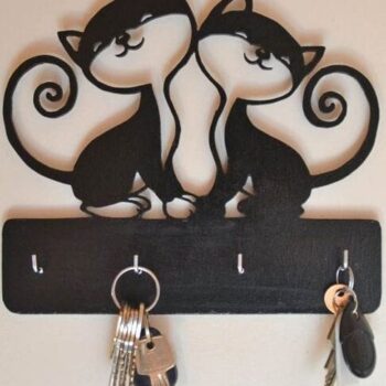 Intra απο ξύλο plywood 3mm-4mm πάχος – ξύλο Cute Cats Key Holder 30x30 cm INTRAVECTRY-MY554633 - Image 1