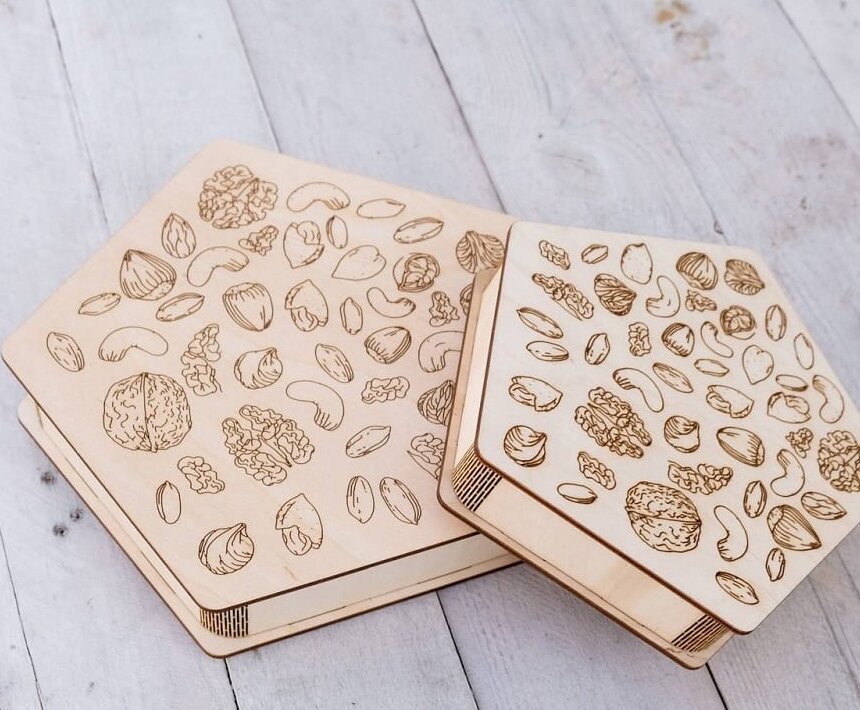 Intra απο ξύλο plywood 3mm-4mm πάχος – Κιβώτιο δώρου για καρύδια με λέιζερ ξύλο χαρακτικής 35x40 cm INTRAVECTRY-MY561374