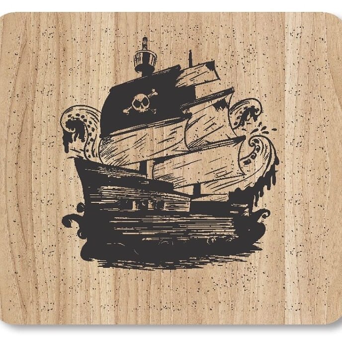 Intra απο ξύλο plywood 3mm-4mm πάχος – Χάραξη πειρατικού πλοίου σε ξύλο σανίδας κοπής 10x10 cm INTRAVECTRY-MY555099