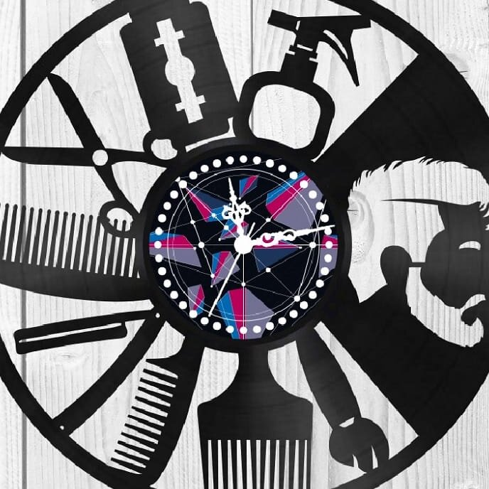 Intra απο ξύλο plywood 3mm-4mm πάχος – ξύλο ρολογιού τοίχου δίσκου βινυλίου Barber Shop 15x15 cm INTRAVECTRY-MY561041