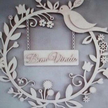 Intra απο ξύλο plywood 3mm-4mm πάχος – Στεφάνι καλωσορίσματος με ξύλο πουλιών 10x10 cm INTRAVECTRY-MY555185 - Image 1