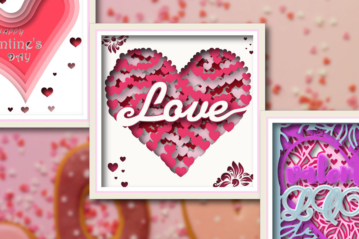 Intra απο ξύλο plywood 3mm-4mm πάχος – Πακέτο 3 σκιών για το Valentine's Shadow Box Δίασταση  20x20 cm INTRAFABR-24465452