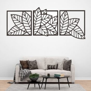 Intra απο ξύλο plywood 3mm-4mm πάχος – ξύλο Leaves Wall Art for Home Decor 3 Panels 20x25 cm INTRAVECTRY-MY560828 - Image 1