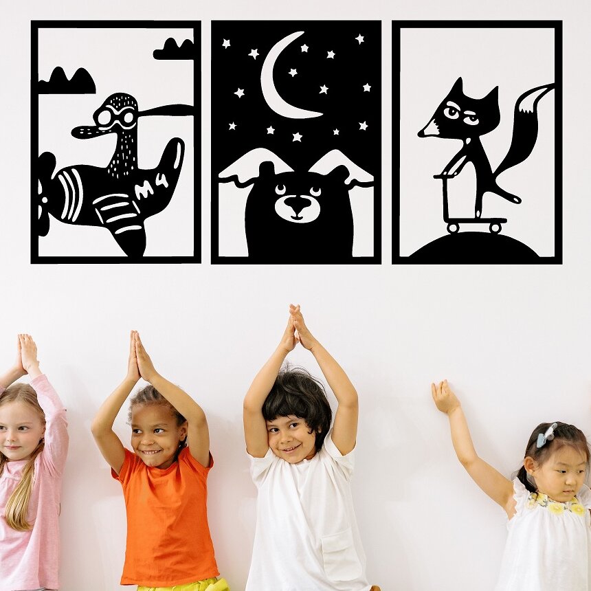 Intra απο ξύλο plywood 3mm-4mm πάχος – Πρότυπο σιλουέτας αυτοκόλλητων τοίχου μωρών ζώων 50x60 cm INTRAVECTRY-MY555349