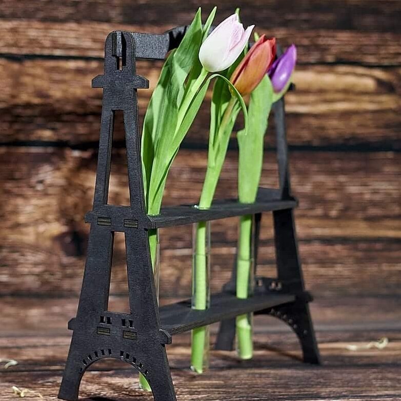 Intra απο ξύλο plywood 3mm-4mm πάχος – Ξύλινη λίμα βάσης φιάλης λουλουδιού πύργου του Άιφελ 10x10 cm INTRAVECTRY-MY556910