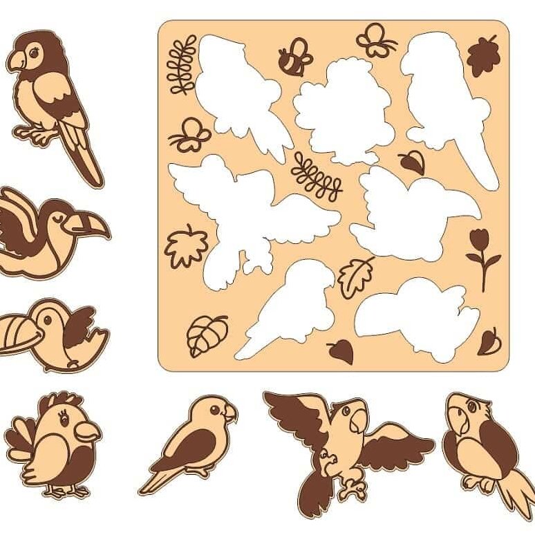 Intra απο ξύλο plywood 3mm-4mm πάχος – ξύλο Ξύλινου Παιχνιδιού παζλ με θέμα τα πουλιά 12x15 cm INTRAVECTRY-MY560452