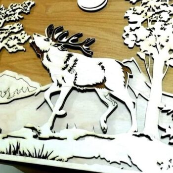 Intra απο ξύλο plywood 3mm-4mm πάχος – ξύλο 3D Elk in a Forest Scene Ξύλινη διακόσμηση τοίχων 30x35 cm INTRAVECTRY-MY555549 - Image 1