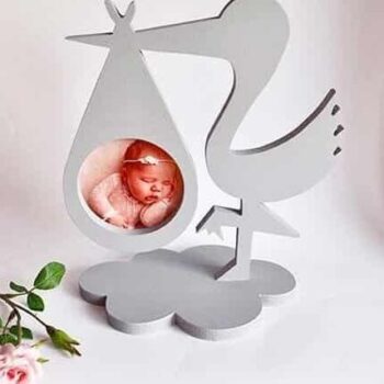 Intra απο ξύλο plywood 3mm-4mm πάχος – ξύλο Διακοσμητική Κορνίζα Stork για νεογέννητο μωρό 20x20 cm INTRAVECTRY-MY558619 - Image 1