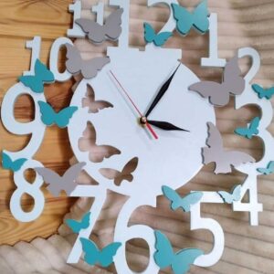 Intra απο ξύλο plywood 3mm-4mm πάχος – Numbers 3D Ξύλινο ρολόι τοίχου με σχέδιο ξύλου αποκοπής πεταλούδων 25x25 cm INTRAVECTRY-MY561074