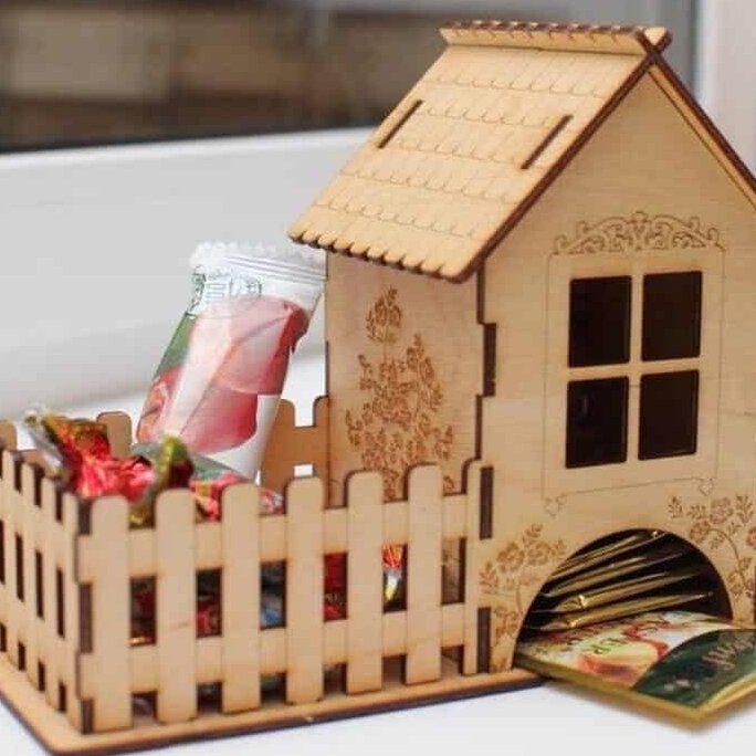 Intra απο ξύλο plywood 3mm-4mm πάχος – Tea Bag Dispenser Ξύλινο Teahouse με Λίμα Φράχτη 25x25 cm INTRAVECTRY-MY557747