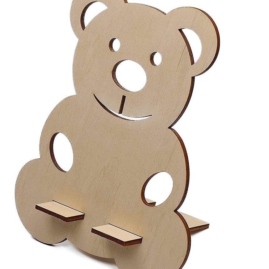 Intra απο ξύλο plywood 3mm-4mm πάχος – Teddy Bear Ξύλινη θήκη τηλεφώνου Αντιολισθητική βάση για ξύλο γραφείου 12x15 cm INTRAVECTRY-MY558523