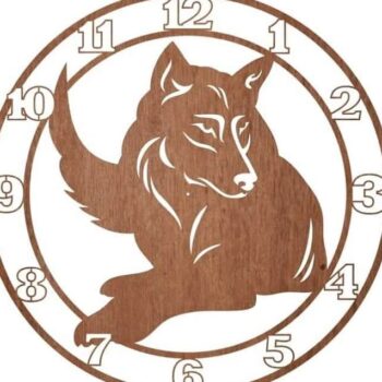 Intra απο ξύλο plywood 3mm-4mm πάχος – ξύλο Ρολόι Τοίχου με Ξύλινο Χαραγμένο Wolf 12x15 cm INTRAVECTRY-MY555710 - Image 1