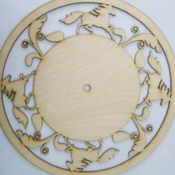 Intra απο ξύλο plywood 3mm-4mm πάχος – Ξύλινο ξύλο Four Running Horses Σχεδιασμός στρογγυλού ρολογιού τοίχου 15x20 cm INTRAVECTRY-MY557284 - Image 1