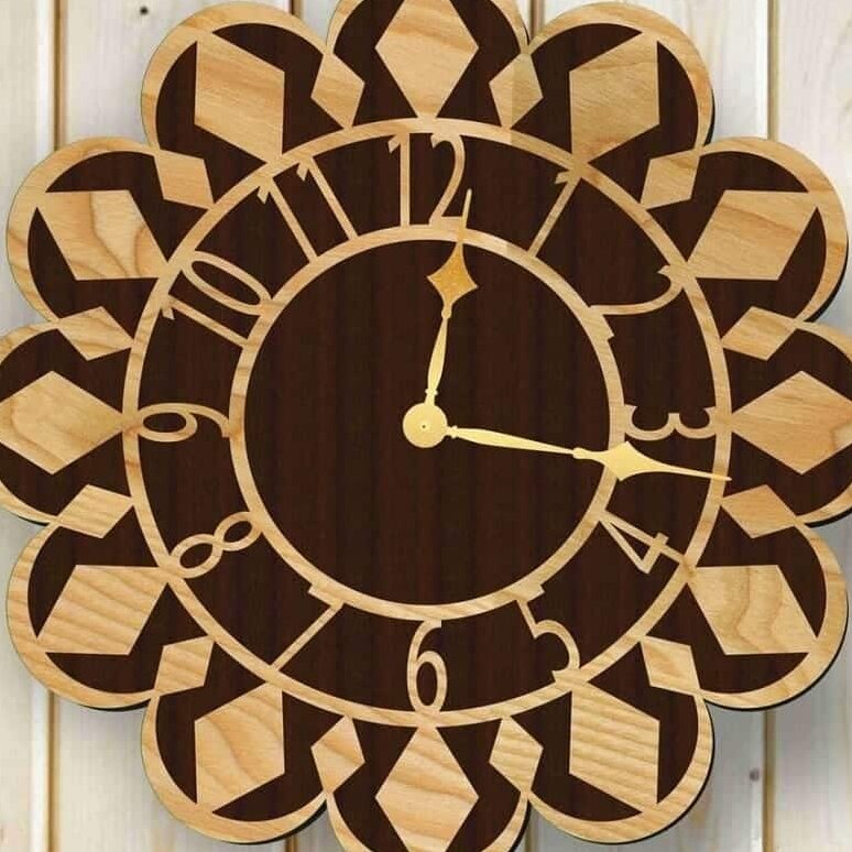 Intra απο ξύλο plywood 3mm-4mm πάχος – ξύλο Ξύλινο Ρολόι Τοίχου Διπλής Επίπεδης Floral Design 45x50 cm INTRAVECTRY-MY555721