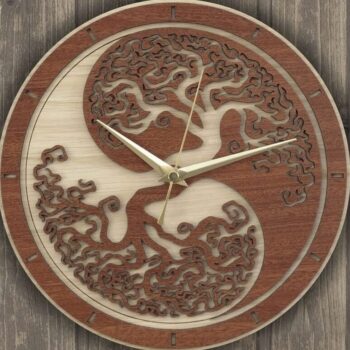 Intra απο ξύλο plywood 3mm-4mm πάχος – Ρολόι Yin Yang Tree of Life σε ξύλινο ξύλο 15x20 cm INTRAVECTRY-MY561101 - Image 1