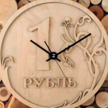 Intra απο ξύλο plywood 3mm-4mm πάχος – ξύλο ρολογιού τοίχου με νομίσματα ρωσικού ρουβλίου 25x30 cm INTRAVECTRY-MY557295 - Image 1