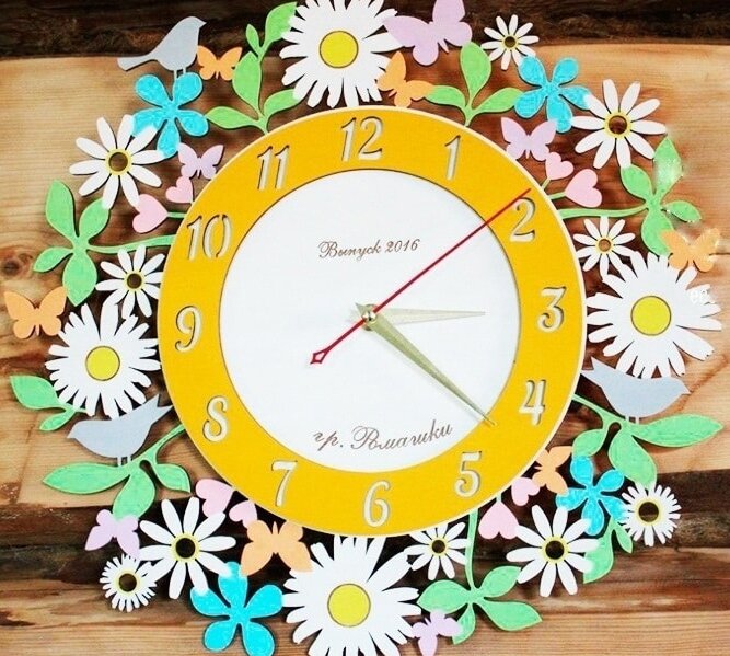 Intra απο ξύλο plywood 3mm-4mm πάχος – Ξύλινο ρολόι τοίχου με λίμα με λουλούδια και πουλάκια 30x35 cm INTRAVECTRY-MY557304