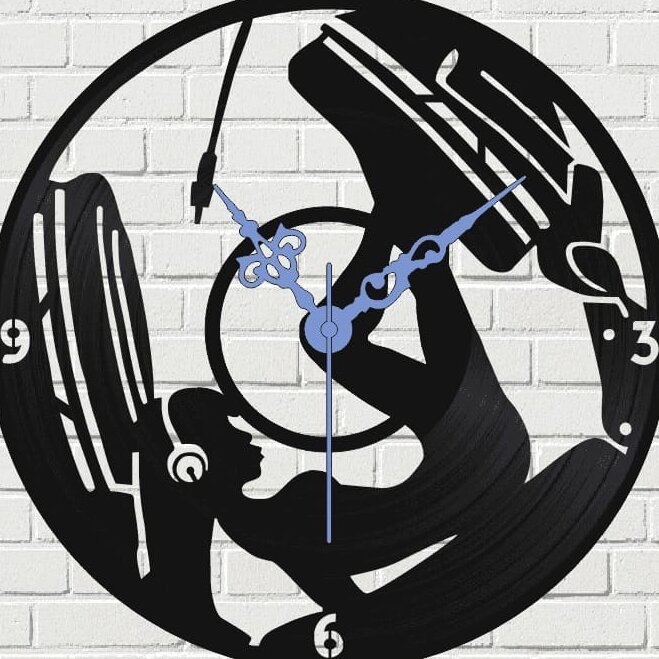 Intra απο ξύλο plywood 3mm-4mm πάχος – ξύλο ρολογιού τοίχου με δίσκους βινυλίου για το κορίτσι με ακουστικά 40x45 cm INTRAVECTRY-MY557318