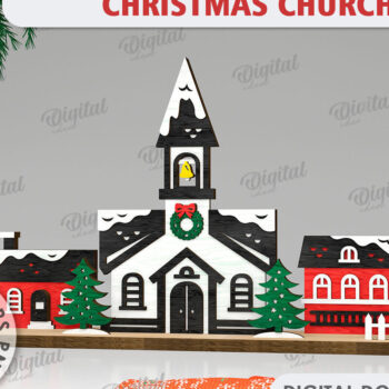 Intra απο ξύλο plywood 3mm-4mm πάχος Τρισδιάστατη χριστουγεννιάτικη εκκλησία κοπής με λέιζερ Δίασταση 15x15 cm INTRAFABR-109486583 - Image 1