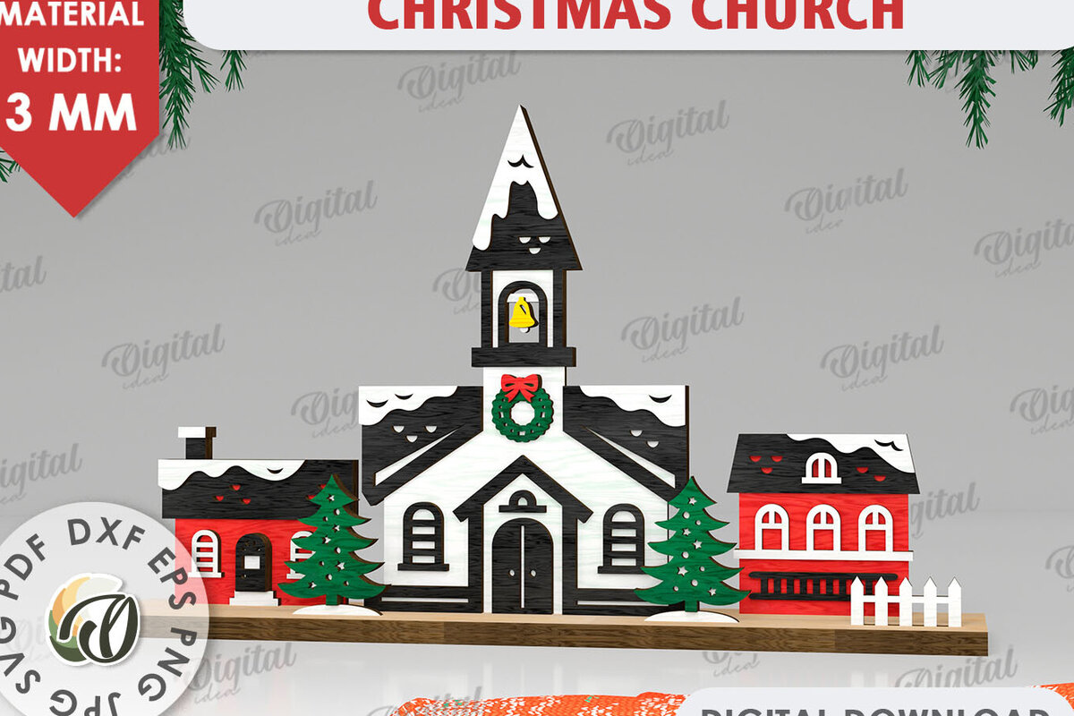 Intra απο ξύλο plywood 3mm-4mm πάχος Τρισδιάστατη χριστουγεννιάτικη εκκλησία κοπής με λέιζερ Δίασταση 15x15 cm INTRAFABR-109486583