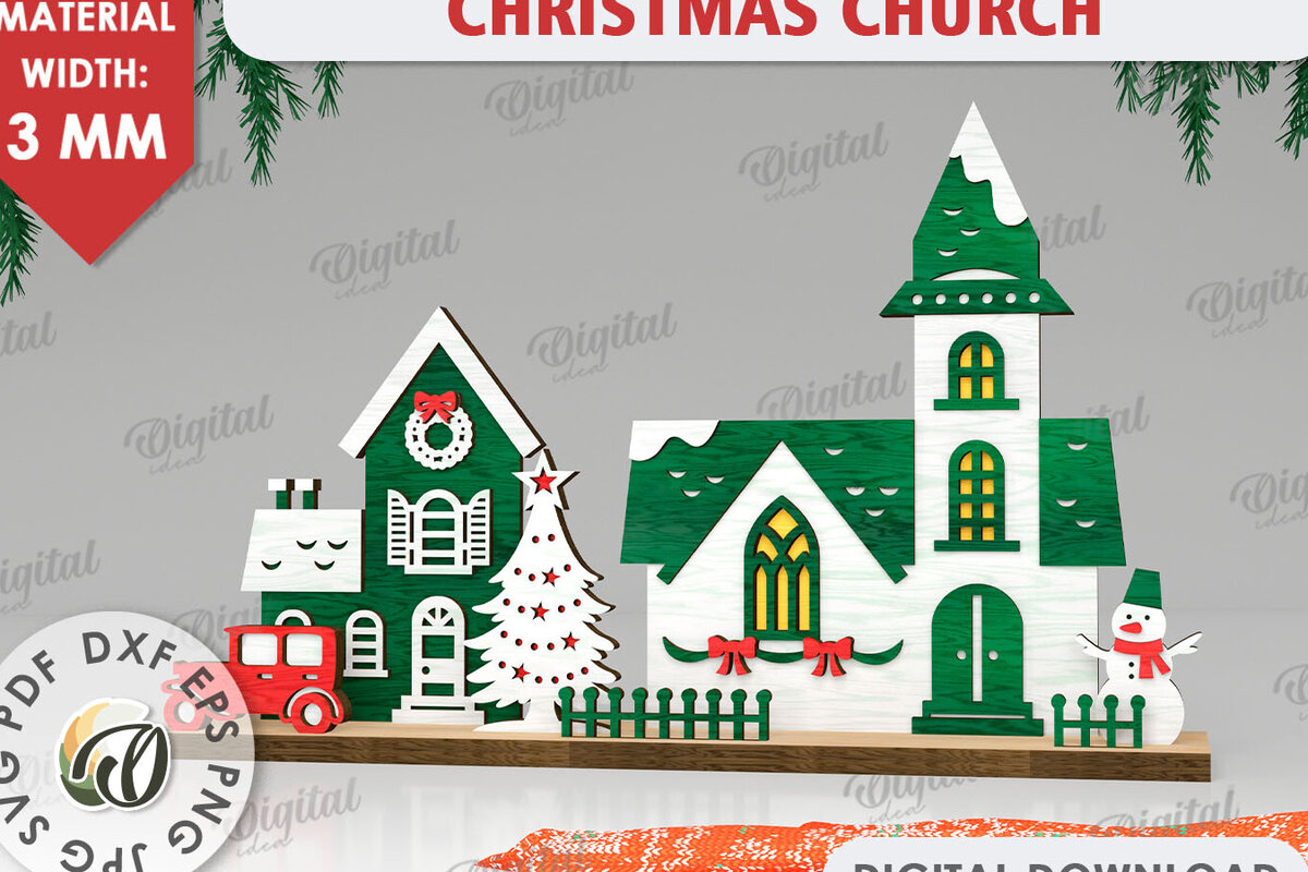 Intra απο ξύλο plywood 3mm-4mm πάχος Τρισδιάστατη χριστουγεννιάτικη εκκλησία κοπής με λέιζερ Δίασταση 15x15 cm INTRAFABR-109486451