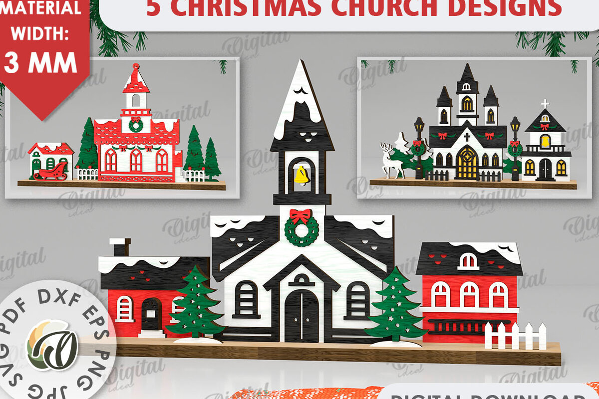 Intra απο ξύλο plywood 3mm-4mm πάχος Δέσμη κοπής με λέιζερ τρισδιάστατες εκκλησίες Χριστουγέννων Δίασταση 15x15 cm INTRAFABR-109489670