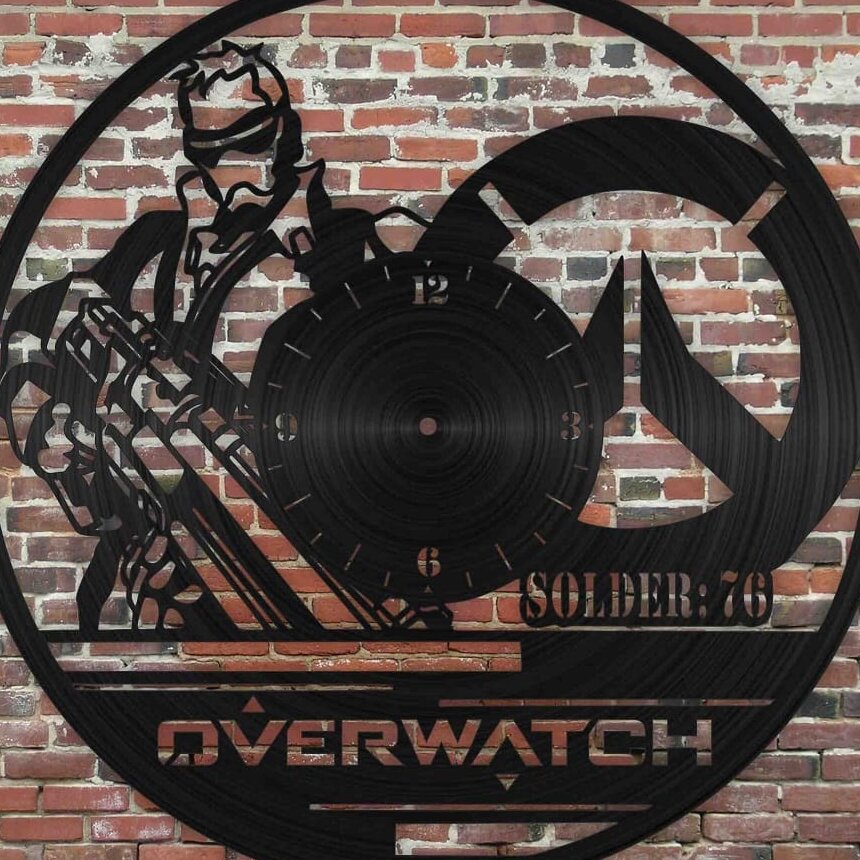 Intra απο ξύλο plywood 3mm-4mm πάχος – ξύλο ρολογιού τοίχου Overwatch Soldier 76 Vinyl Record 25x25 cm INTRAVECTRY-MY557327