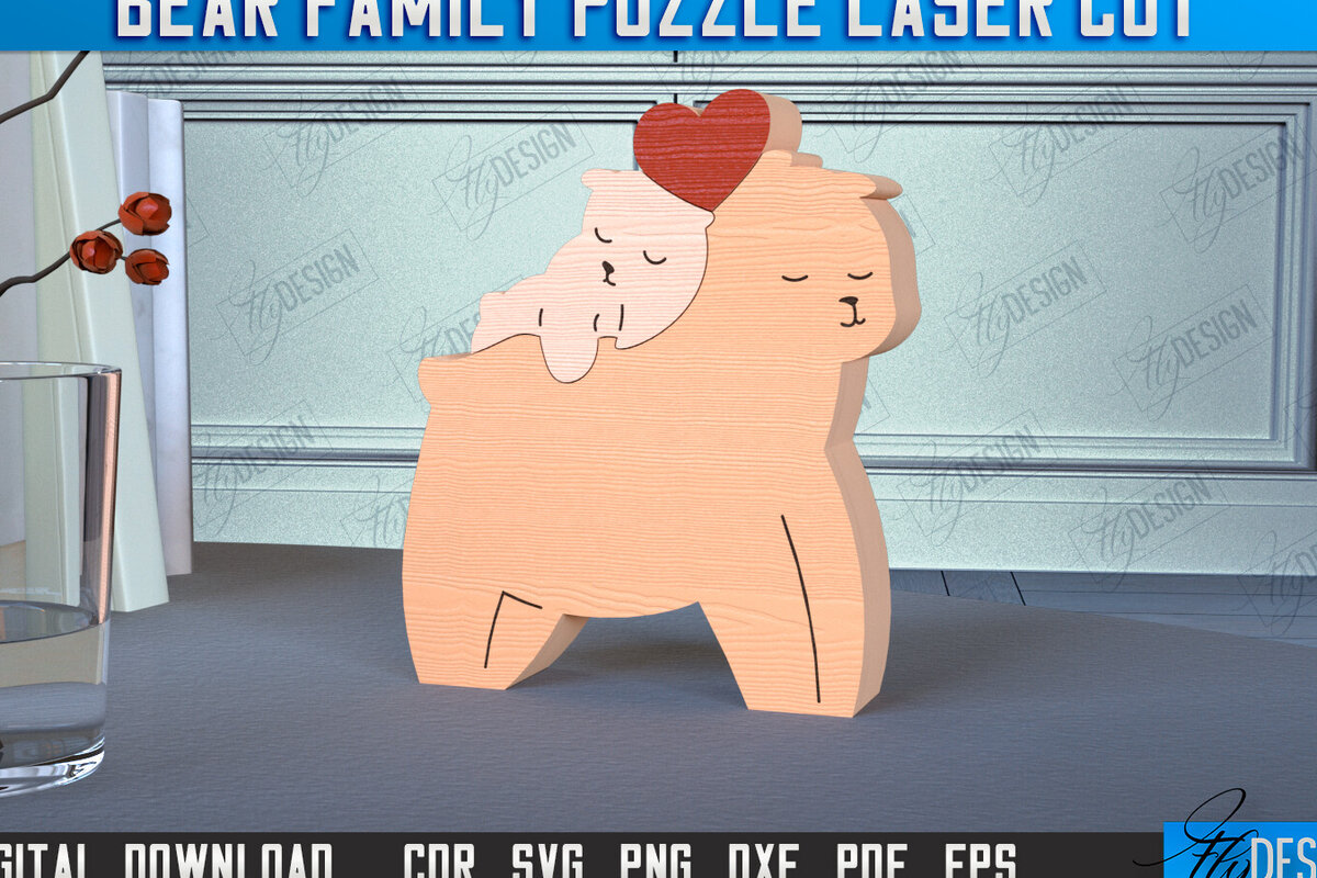 Intra απο ξύλο plywood 3mm-4mm πάχος Bear Family Puzzle | Διακόσμηση σπιτιού | CNC Δίασταση 20x20 cm INTRAFABR-100046578