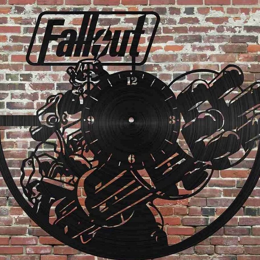 Intra απο ξύλο plywood 3mm-4mm πάχος – Δώρο ρολόι τοίχου δίσκου Fallout Vinyl για Gamer Boys 40x40 cm INTRAVECTRY-MY557351