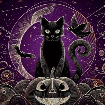 Intra απο ξύλο plywood 3mm-4mm πάχος Δέσμη μαύρης γάτας Halloween, κολοκύθα Δίασταση 8x8 cm INTRAFABR-98020823 - Image 1