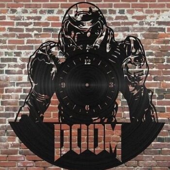 Intra απο ξύλο plywood 3mm-4mm πάχος – ξύλο ρολόι τοίχου Doomguy Vinyl Record Δώρο για Gamers 40x45 cm INTRAVECTRY-MY557353 - Image 1