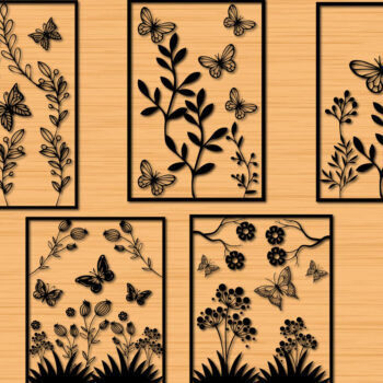 Intra απο ξύλο plywood 3mm-4mm πάχος κοπής με λουλούδια πεταλούδας με λέιζερ Δίασταση 30x20 cm INTRAFABR-30398848 - Image 1