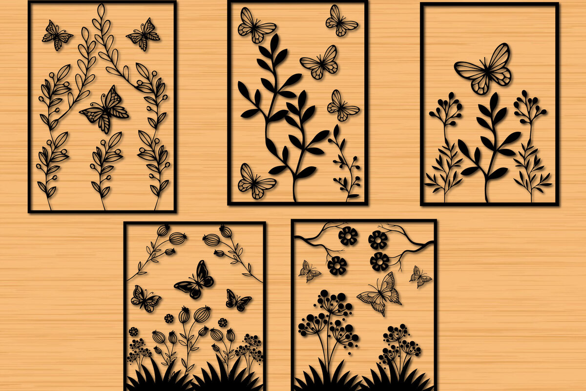 Intra απο ξύλο plywood 3mm-4mm πάχος κοπής με λουλούδια πεταλούδας με λέιζερ Δίασταση 30x20 cm INTRAFABR-30398848