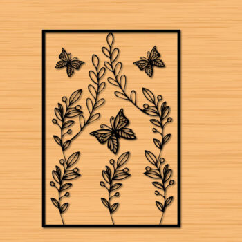 Intra απο ξύλο plywood 3mm-4mm πάχος κοπής με λουλούδια πεταλούδας με λέιζερ Δίασταση 30x20 cm INTRAFABR-30397392 - Image 1