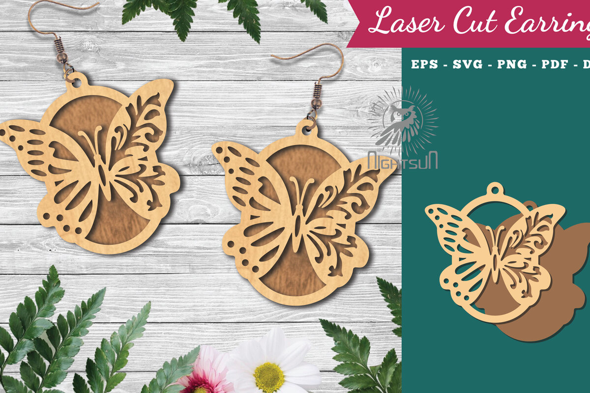 Intra απο ξύλο plywood 3mm-4mm πάχος Σκουλαρίκια κομμένα με λέιζερ πεταλούδα 1 Δίασταση 3x3 cm INTRAFABR-123580678