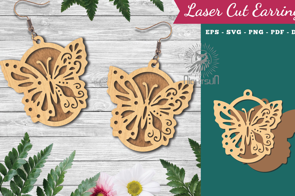 Intra απο ξύλο plywood 3mm-4mm πάχος Σκουλαρίκια κοπής με λέιζερ πεταλούδα 2 Δίασταση 3x3 cm INTRAFABR-123580744