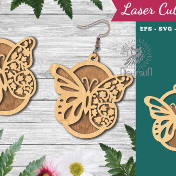 Intra απο ξύλο plywood 3mm-4mm πάχος Σκουλαρίκια κοπής με λέιζερ πεταλούδα 3 Δίασταση 3x3 cm INTRAFABR-123580770 - Image 1