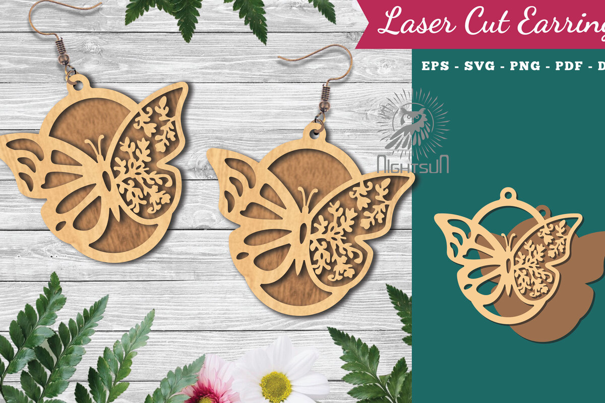 Intra απο ξύλο plywood 3mm-4mm πάχος Σκουλαρίκια κομμένα με λέιζερ πεταλούδα 4 Δίασταση 3x3 cm INTRAFABR-123580789