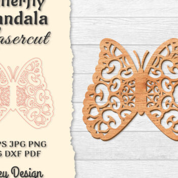 Intra απο ξύλο plywood 3mm-4mm πάχος Πεταλούδα Mandala Δίασταση 30x30 cm INTRAFABR-121045411 - Image 1