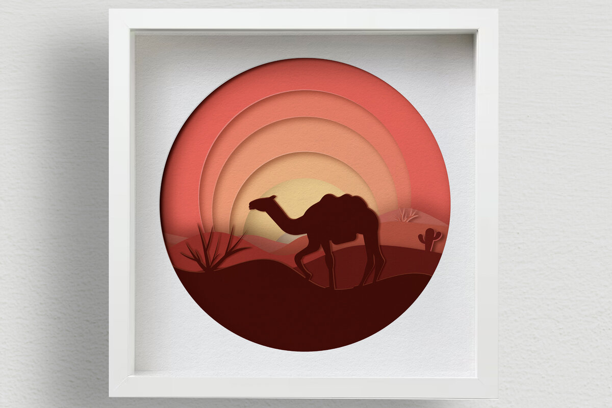 Intra απο ξύλο plywood 3mm-4mm πάχος Camel Shadow Box , 3D Desert Papercut Δίασταση 30x30 cm INTRAFABR-57759909