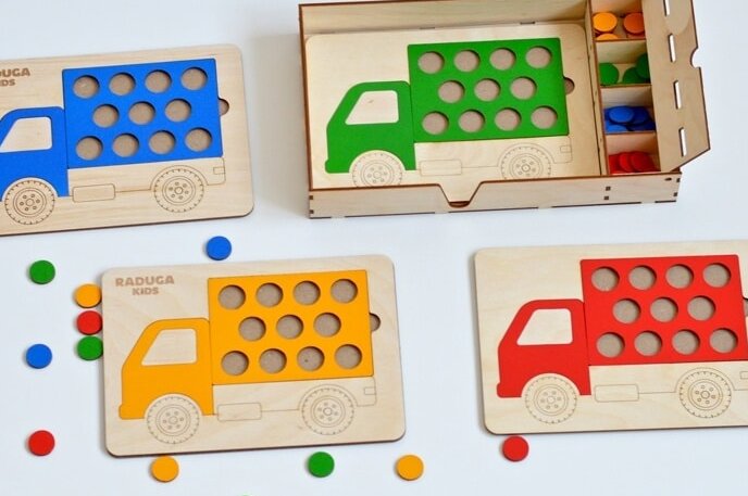 Intra απο ξύλο plywood 3mm-4mm πάχος – Truck Inset Puzzle Learning Board Colors and Shapes 15x15 cm INTRAVECTRY-MY560465