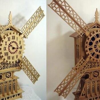 Intra απο ξύλο plywood 3mm-4mm πάχος – Ξύλινο Vintage ξύλο Ρολόι Τοίχου Ανεμόμυλος 12x15 cm INTRAVECTRY-MY557369 - Image 1